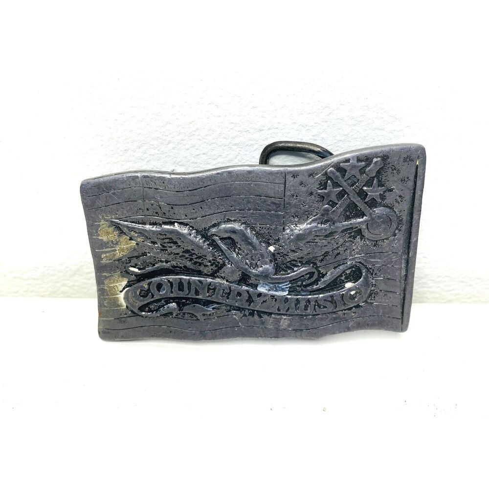 VTG Country Music Belt Buckle Distressed USA Made Western Style Broken Prong
